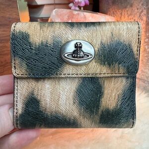 Vivienne Westwood Leopard Print Orb Badge Leather Compact Wallet